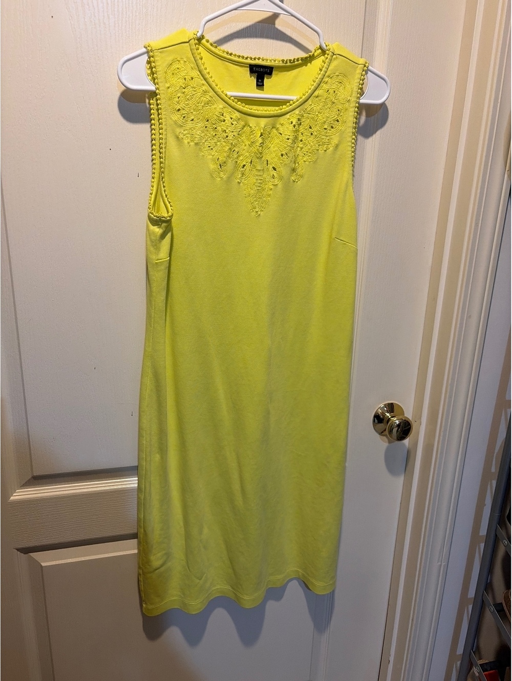 Talbots Yellow Sleeveless Embroidered Shift Dress Medium